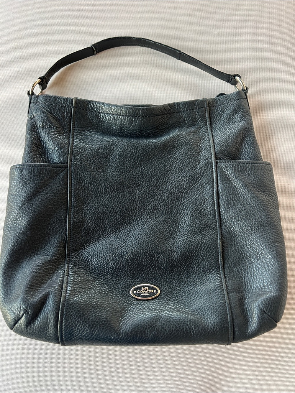 Coach Black Pebbled Leather Hobo Shoulder Bag with Silver Logo